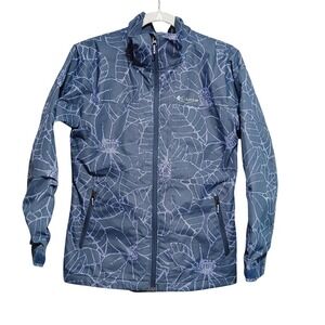 Columbia Kids Interchange‎ Jacket L (14/16) Blue Floral Windbreaker Active Coat